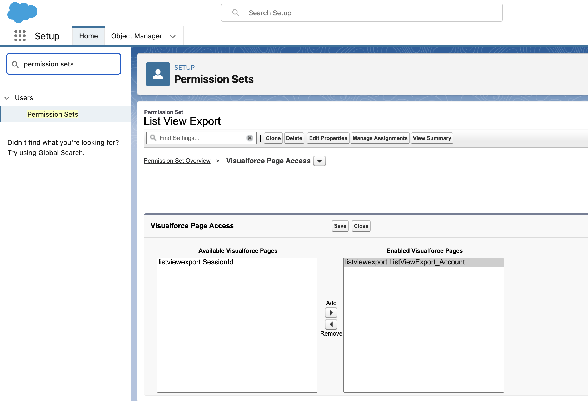 Assigning Visualforce Page to Permission Set