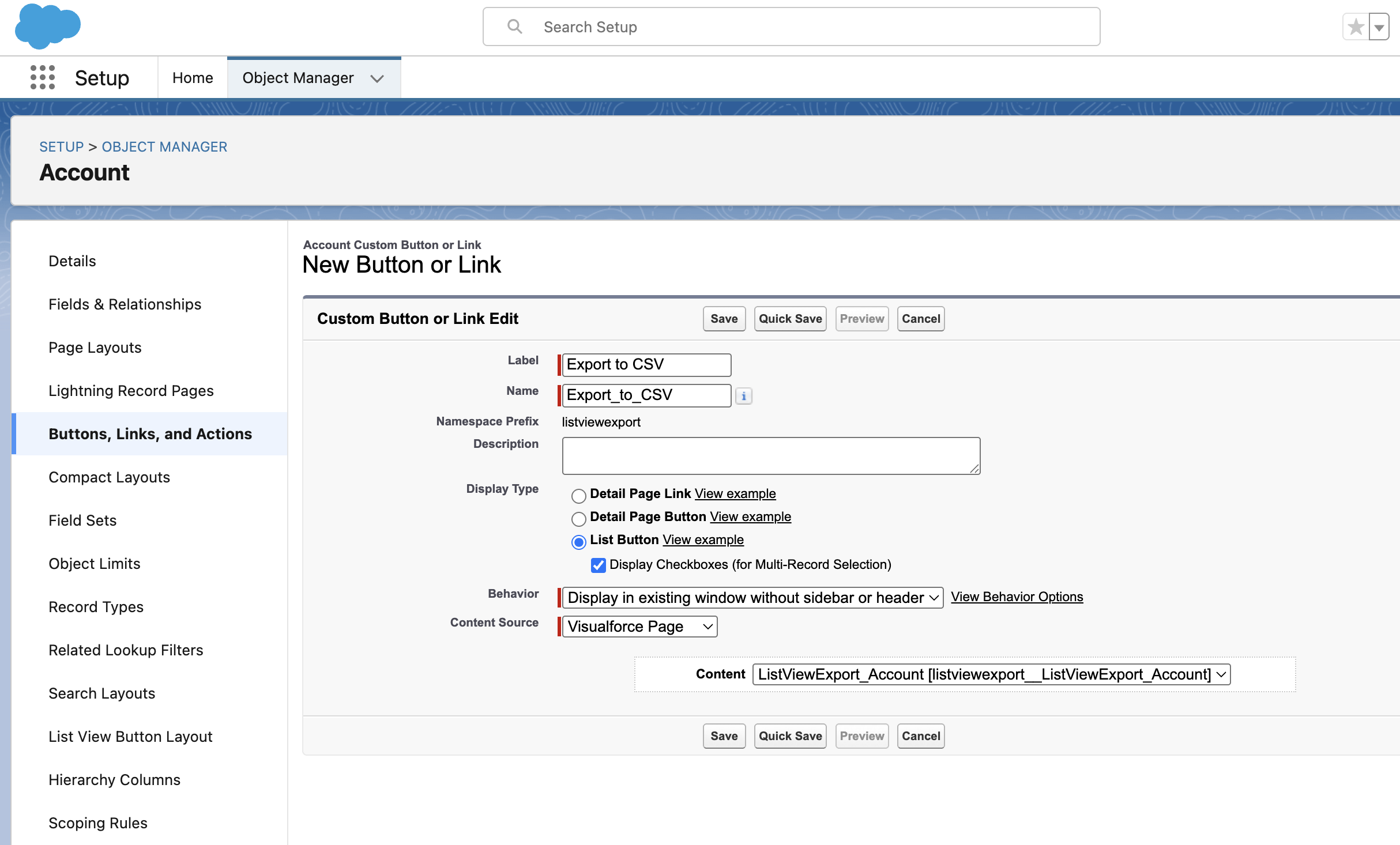 Configuring List View Button